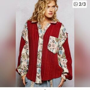 POL Red and Cream Patchwork Jacket